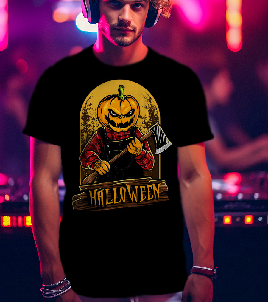 Halloween Horror Pumpkin Creepy Axe T-Shirt