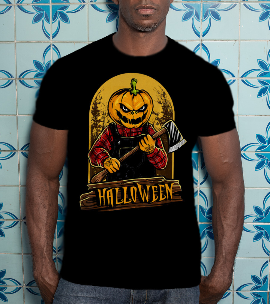 Halloween Horror Pumpkin Creepy Axe T-Shirt
