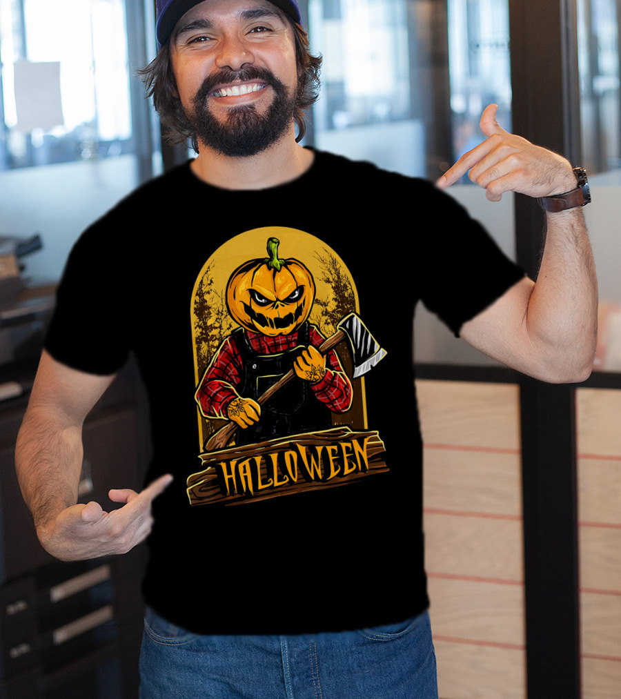 Halloween Horror Pumpkin Creepy Axe T-Shirt