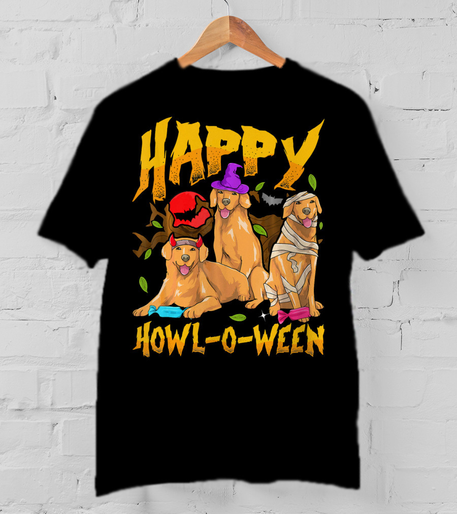 Happy Howl-O-Ween Halloween Golden Retriever T-Shirt