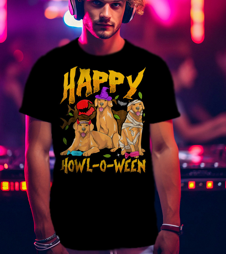 Happy Howl-O-Ween Halloween Golden Retriever T-Shirt