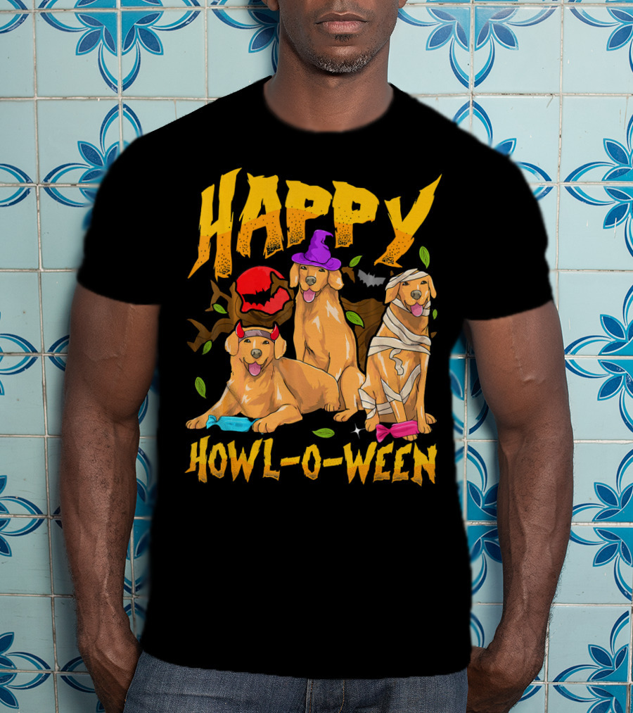 Happy Howl-O-Ween Halloween Golden Retriever T-Shirt