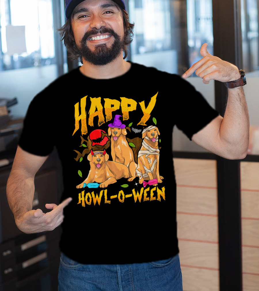 Happy Howl-O-Ween Halloween Golden Retriever T-Shirt