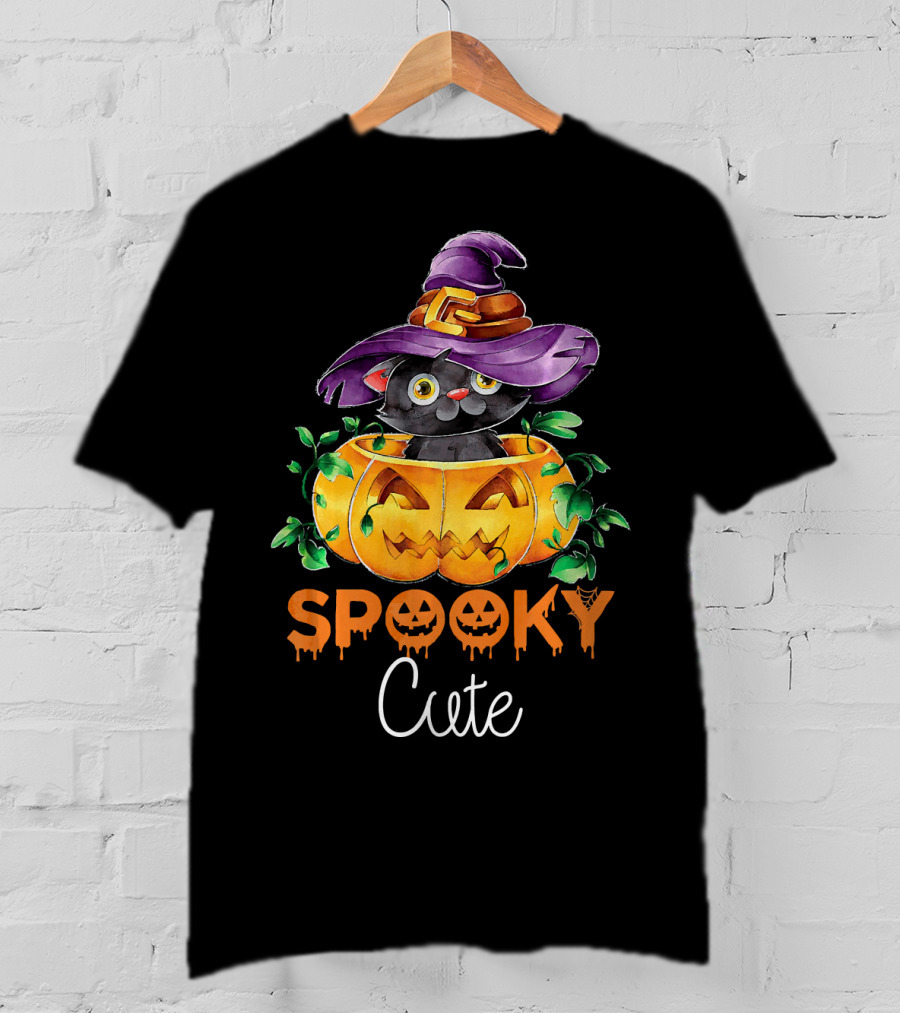Spooky Cute Halloween Kitten In Pumpkin T-Shirt