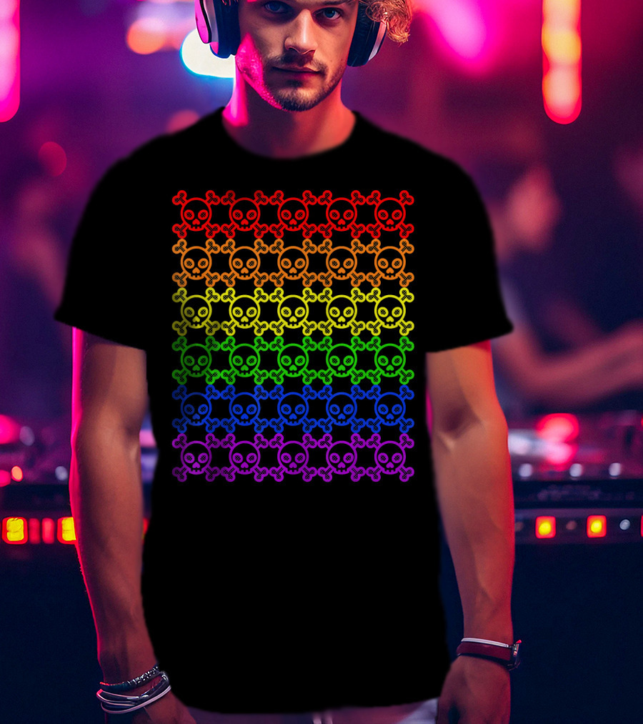 Rainbow Gay Pride Skull And Crossbones T-Shirt