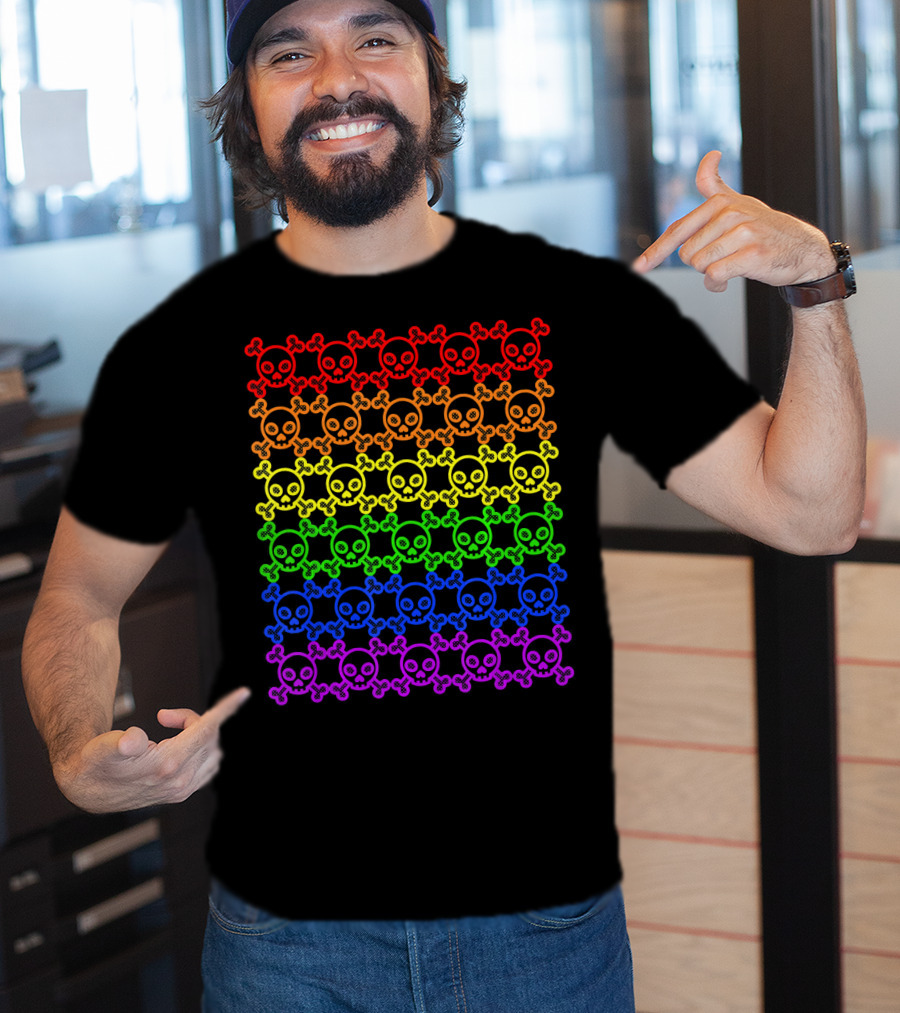 Rainbow Gay Pride Skull And Crossbones T-Shirt