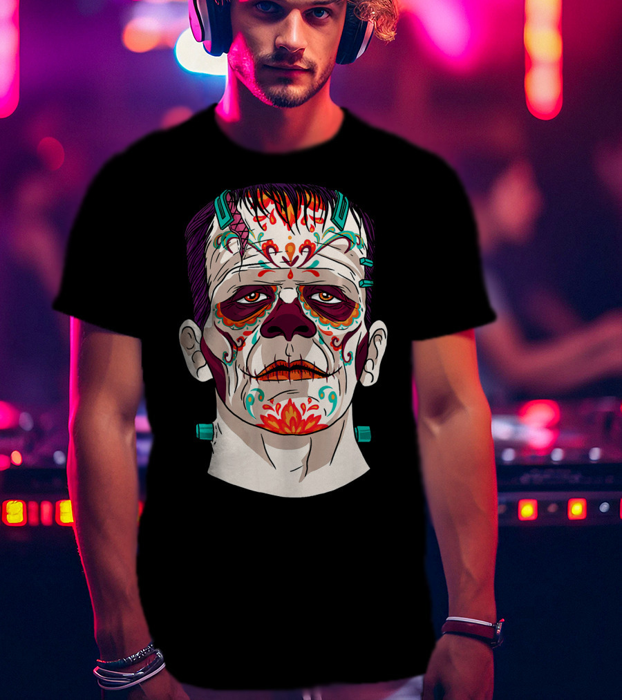 Frankenstein Catrina Sugar Skull Horror T-Shirt