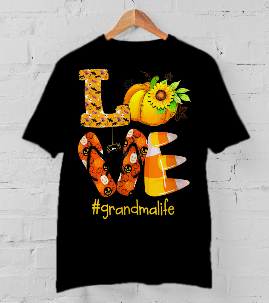 Love Halloween Pumpkin Sunflower #grandmalife T-Shirt