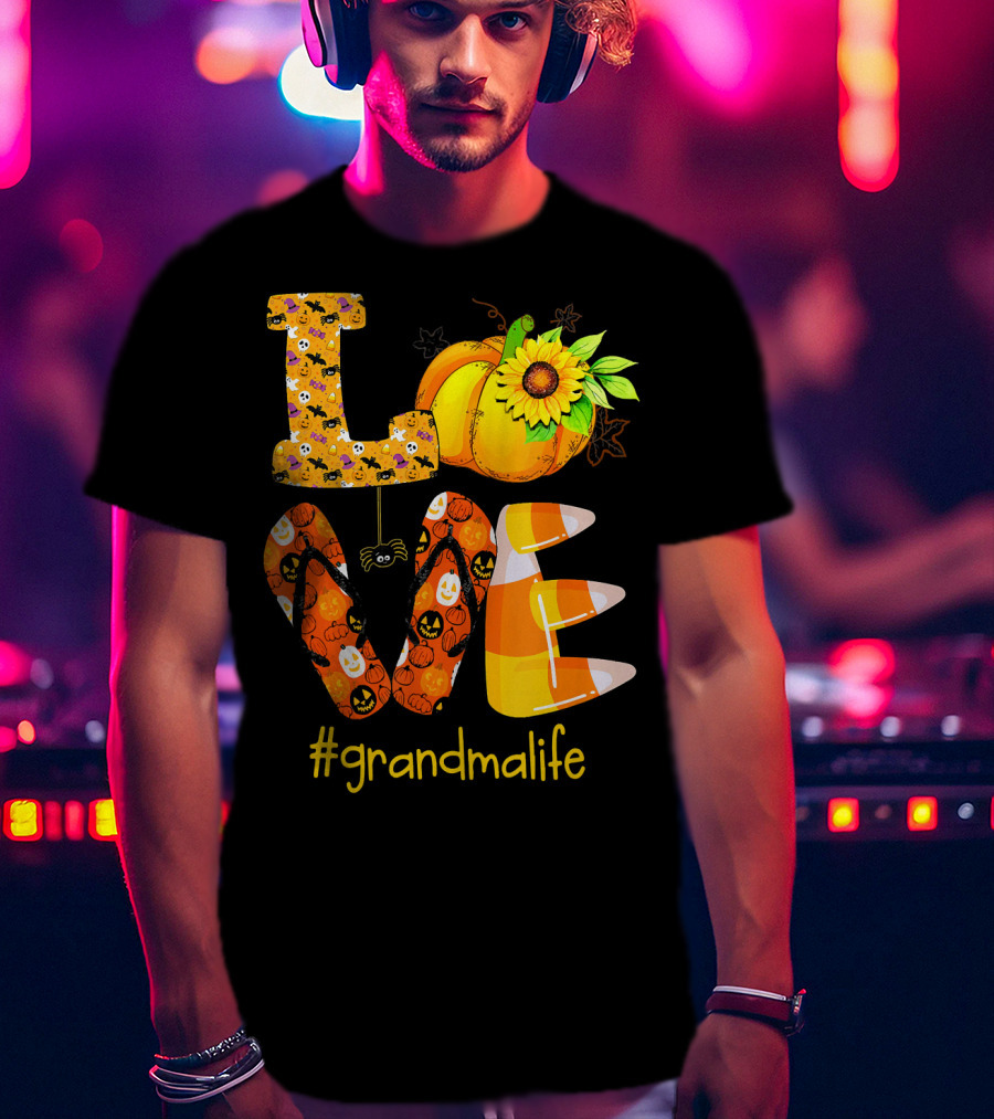 Love Halloween Pumpkin Sunflower #grandmalife T-Shirt