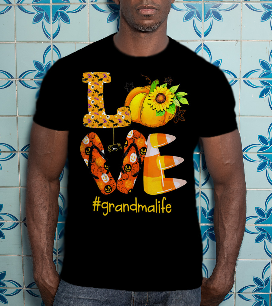 Love Halloween Pumpkin Sunflower #grandmalife T-Shirt
