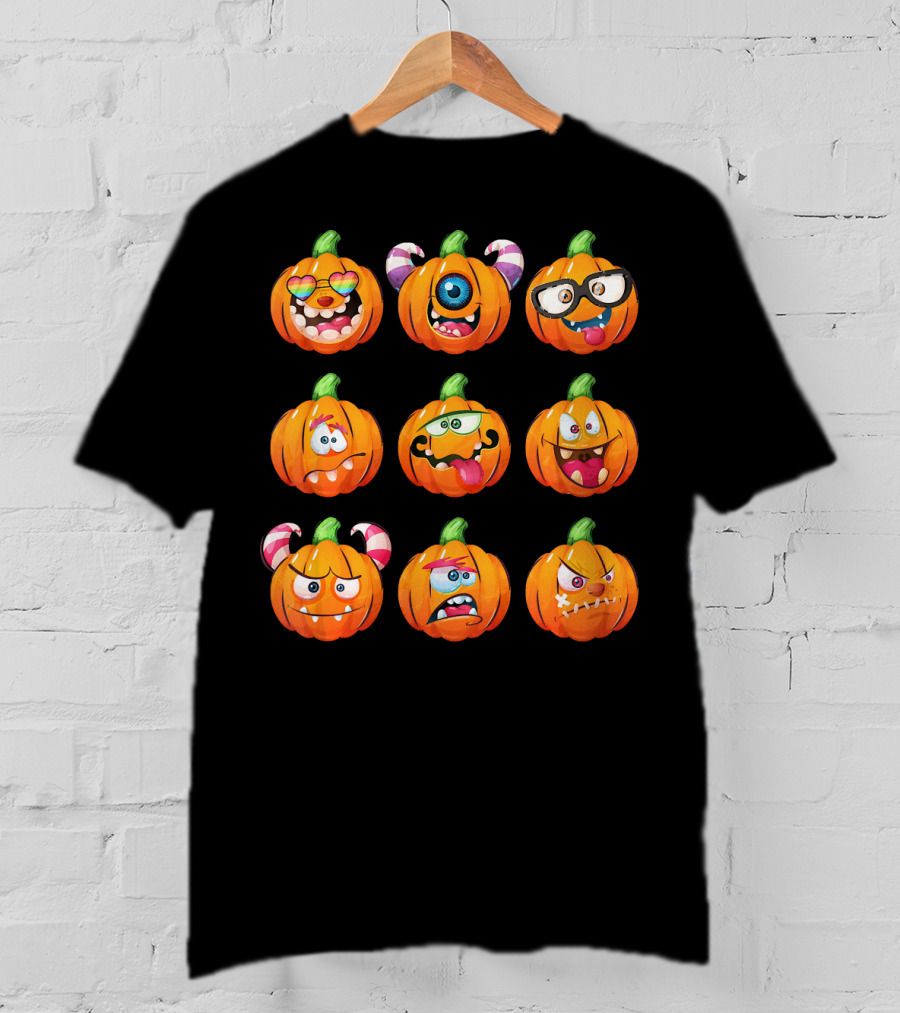 Funny Pumpkin Face Emoticon Halloween Compilation T-Shirt