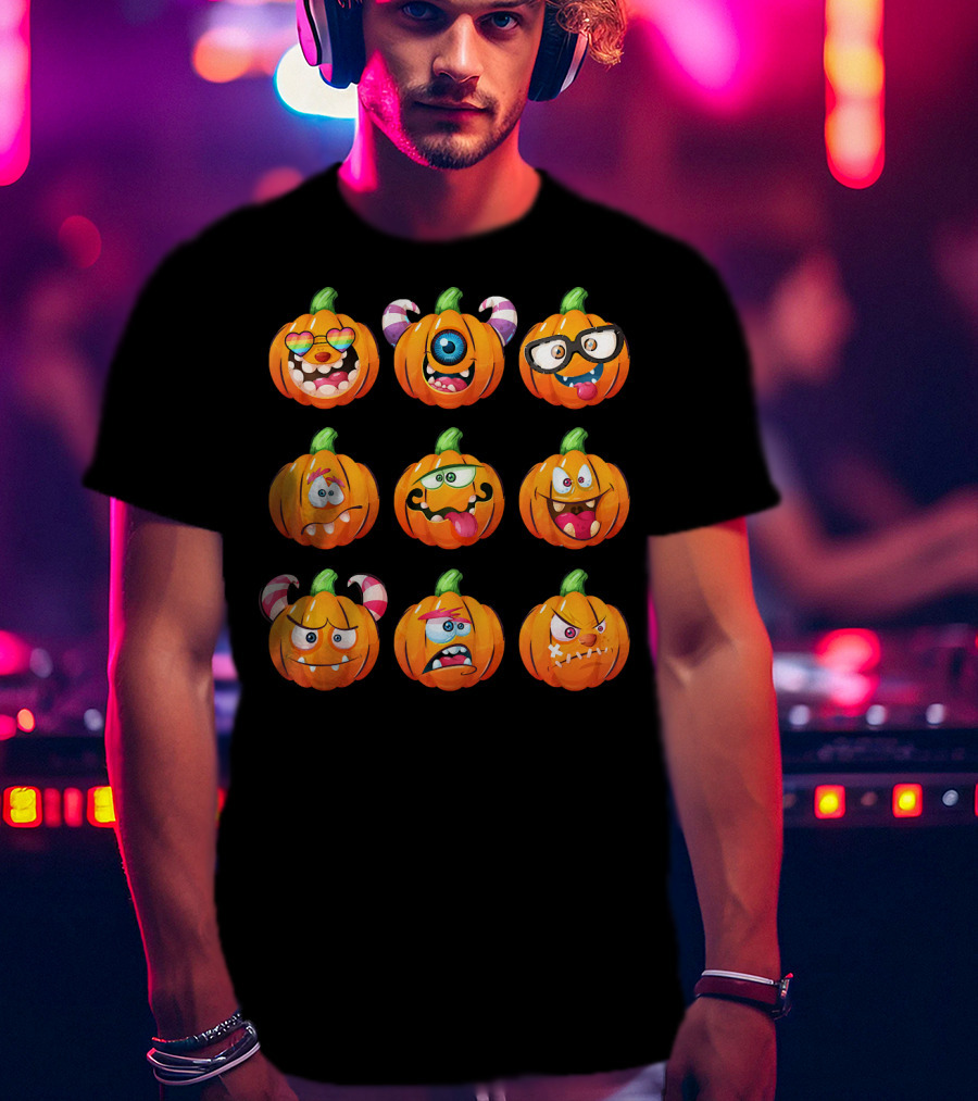 Funny Pumpkin Face Emoticon Halloween Compilation T-Shirt
