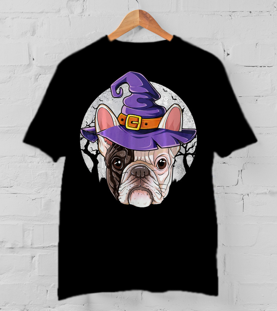 French Bulldog Halloween Witch Hat T-Shirt