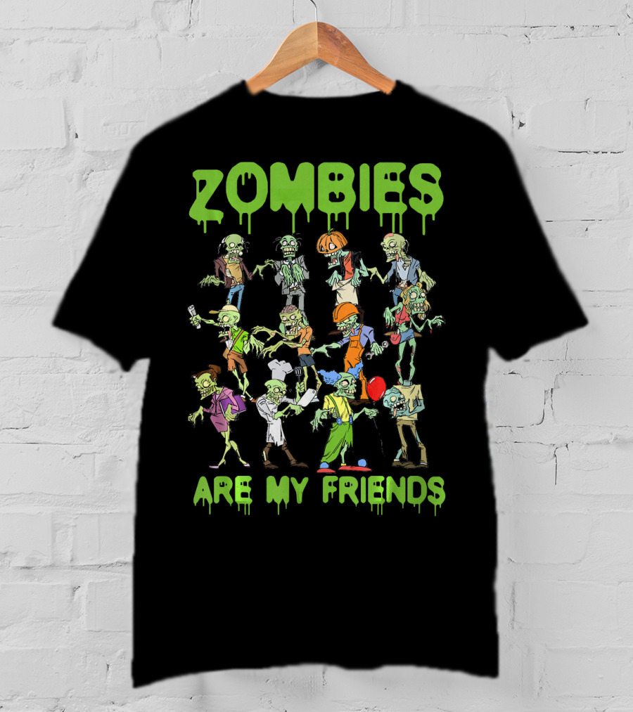 Funny Colorful Zombies Are My Friends Party Scene T-Shirt