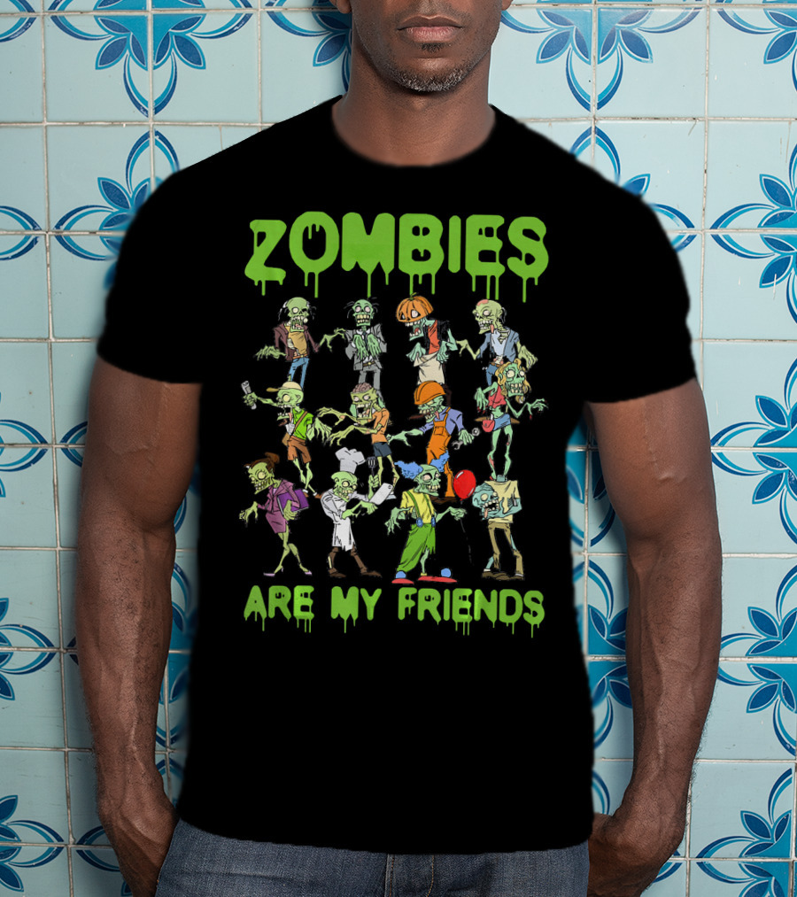 Funny Colorful Zombies Are My Friends Party Scene T-Shirt