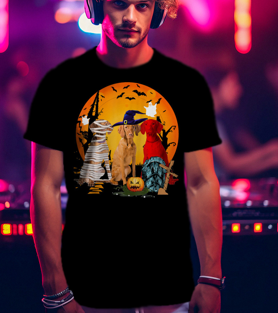My Vizsla Team Halloween Pumpkin Mummy Witch Dog T-Shirt