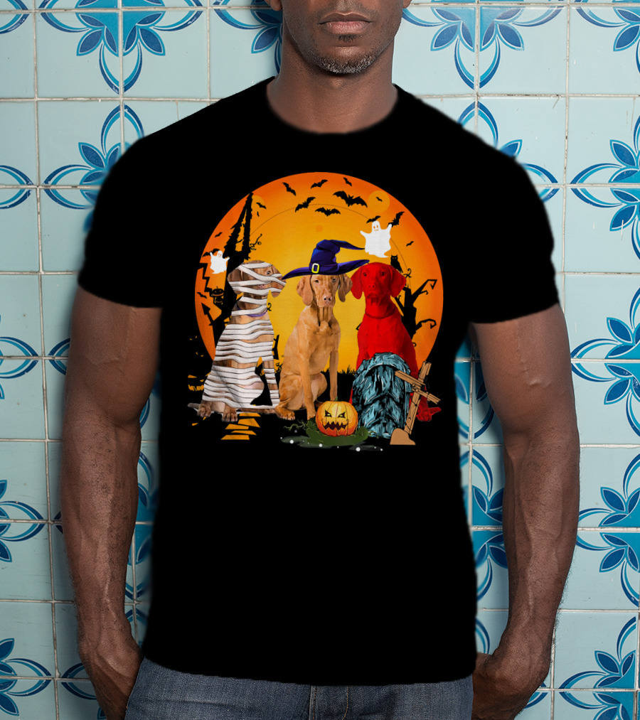 My Vizsla Team Halloween Pumpkin Mummy Witch Dog T-Shirt