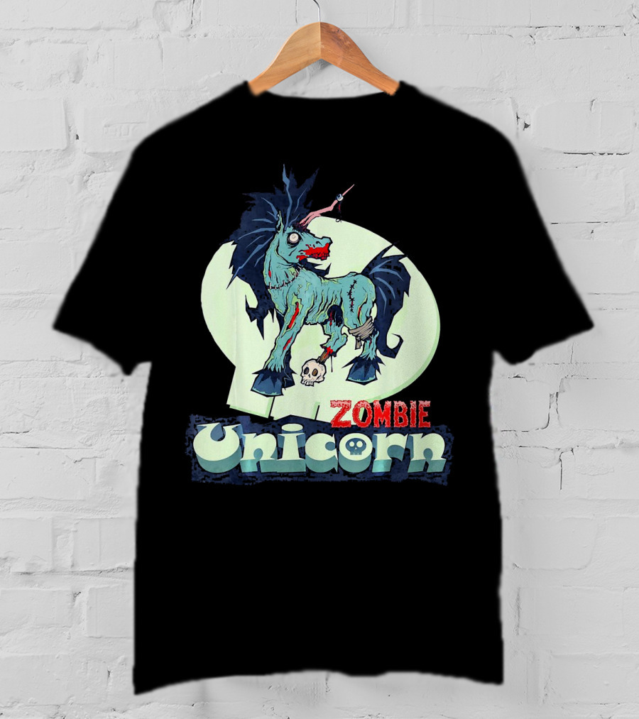 Zombie Unicorn With Skull And Blood Splatter T-Shirt