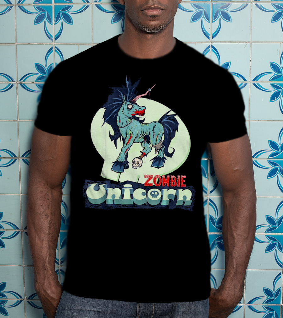 Zombie Unicorn With Skull And Blood Splatter T-Shirt