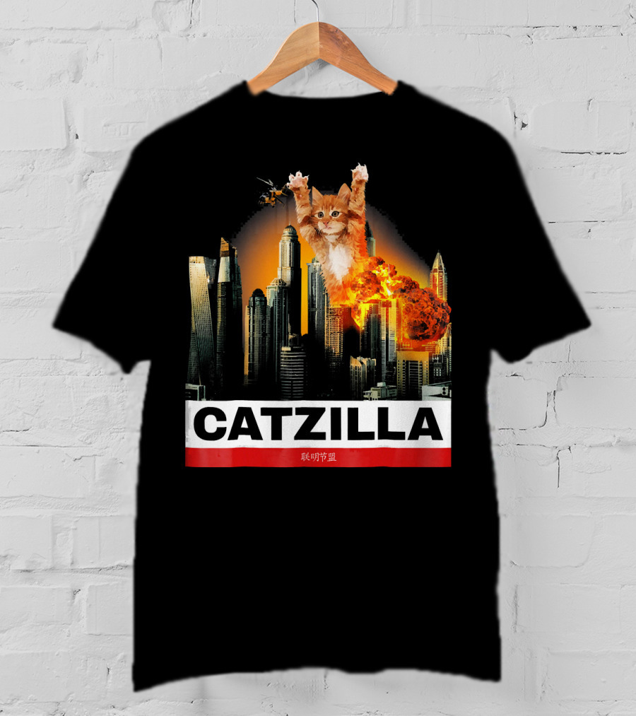 CATZILLA Funny Kitty Cat Over Cityscape Explosion T-Shirt