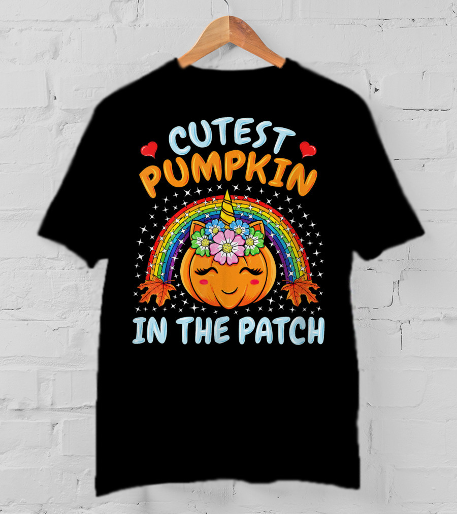 Cutest Pumpkin In The Patch Rainbow Unicorn Halloween T-Shirt