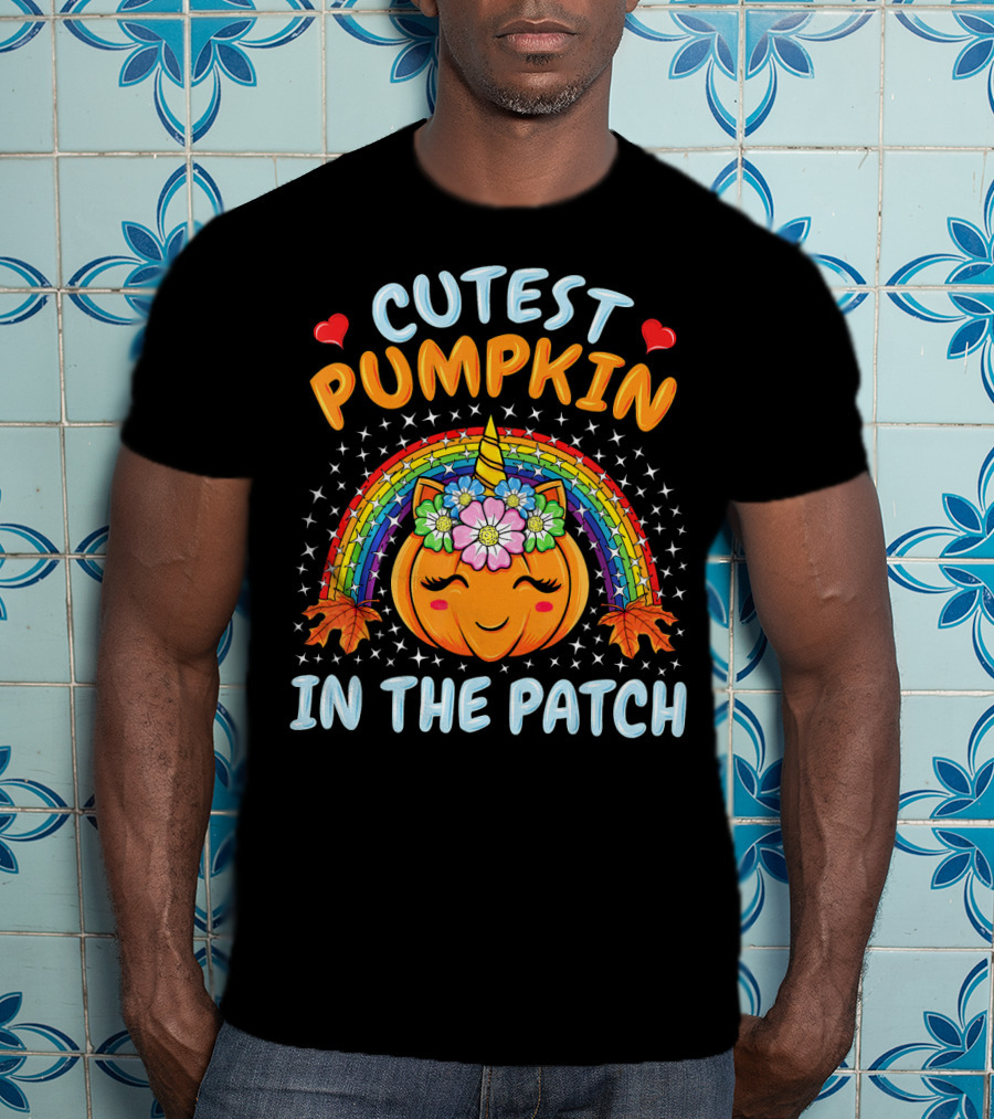 Cutest Pumpkin In The Patch Rainbow Unicorn Halloween T-Shirt