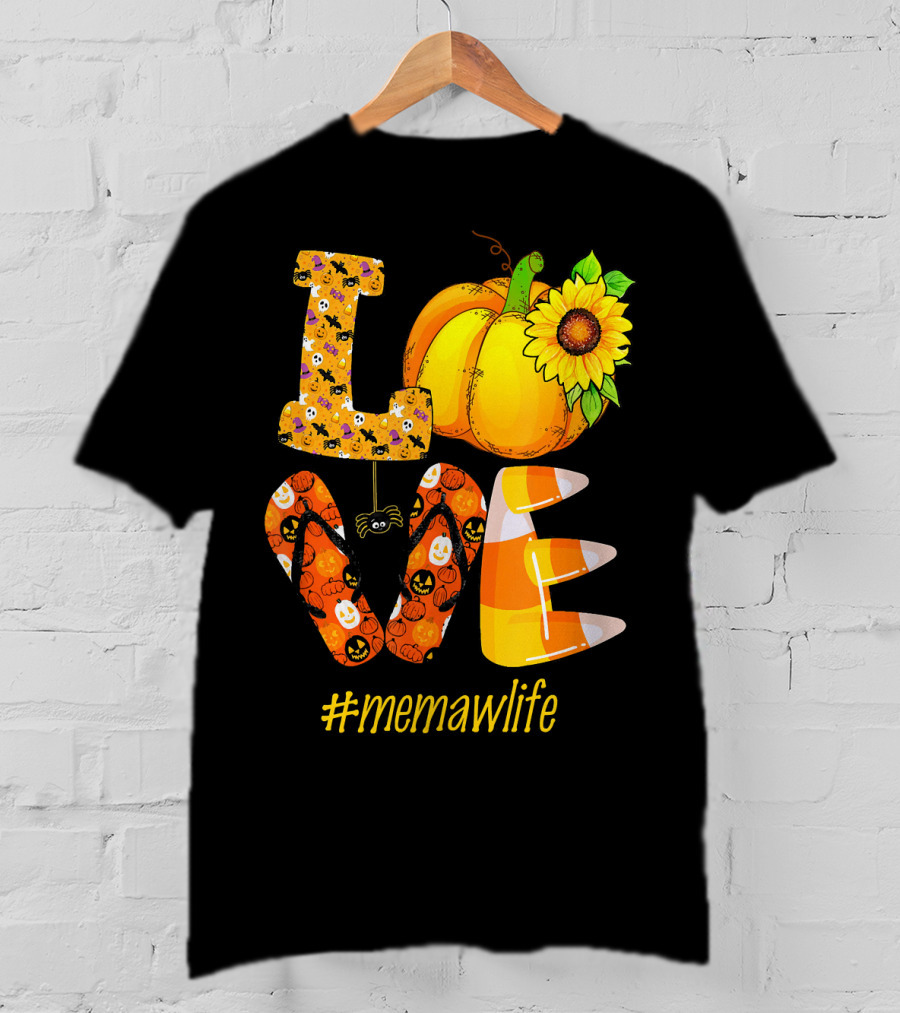 Love MeMaW Life Pumpkin Sunflower Halloween Candy Corn T-Shirt