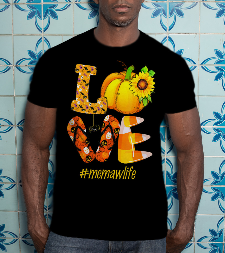 Love MeMaW Life Pumpkin Sunflower Halloween Candy Corn T-Shirt