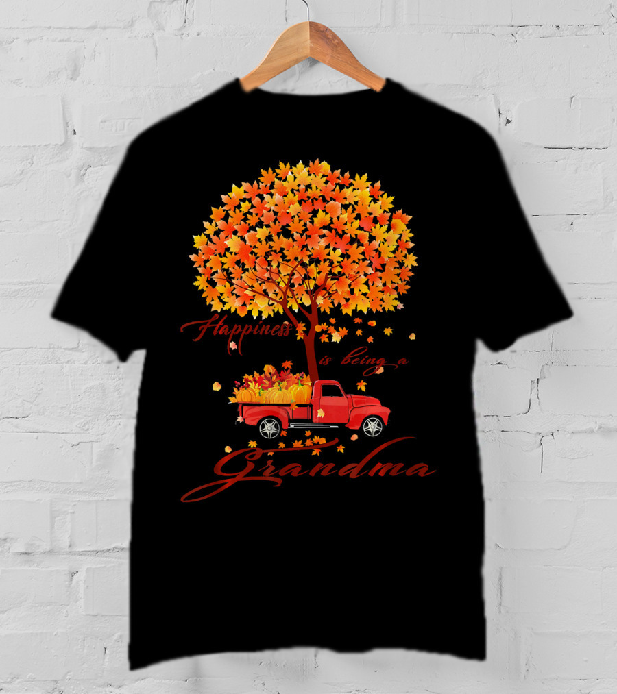 Happiness Is Being A Grandma Autumn Tree With Pumpkins Truck T-Shirt