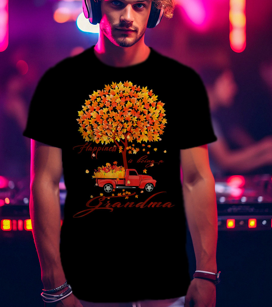 Happiness Is Being A Grandma Autumn Tree With Pumpkins Truck T-Shirt