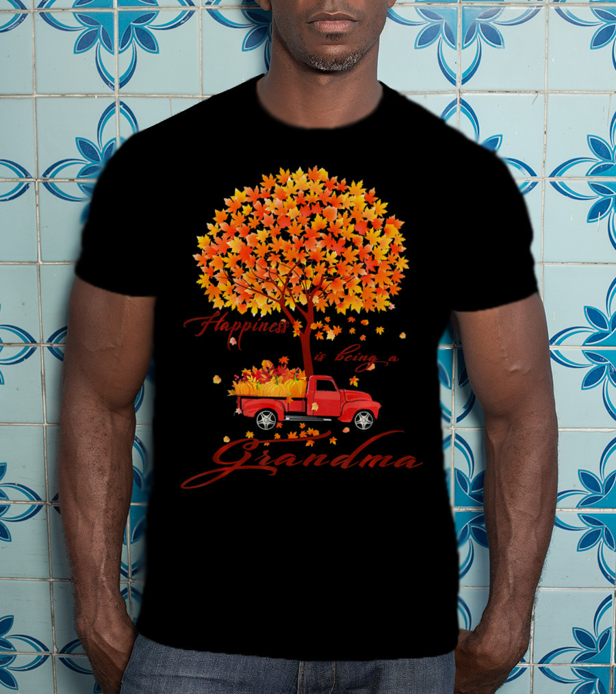 Happiness Is Being A Grandma Autumn Tree With Pumpkins Truck T-Shirt