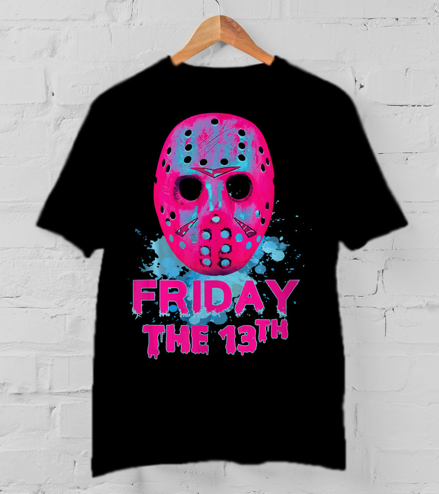Friday The 13th Pink Neon Hockey Mask Horror T-Shirt