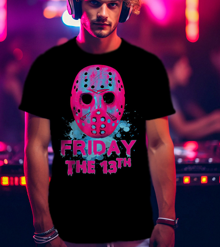 Friday The 13th Pink Neon Hockey Mask Horror T-Shirt