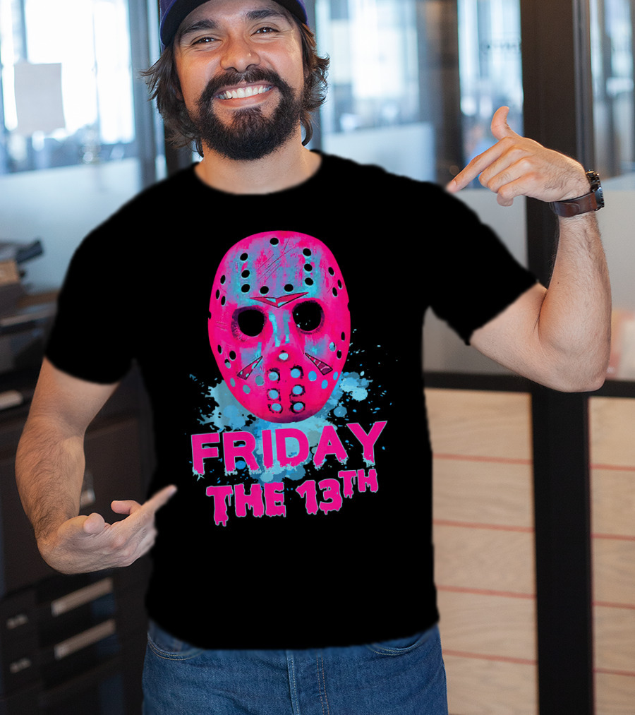 Friday The 13th Pink Neon Hockey Mask Horror T-Shirt