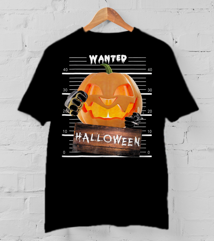 Wanted Halloween Pumpkin Mugshot Funny T-Shirt