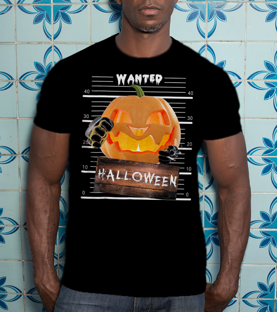 Wanted Halloween Pumpkin Mugshot Funny T-Shirt