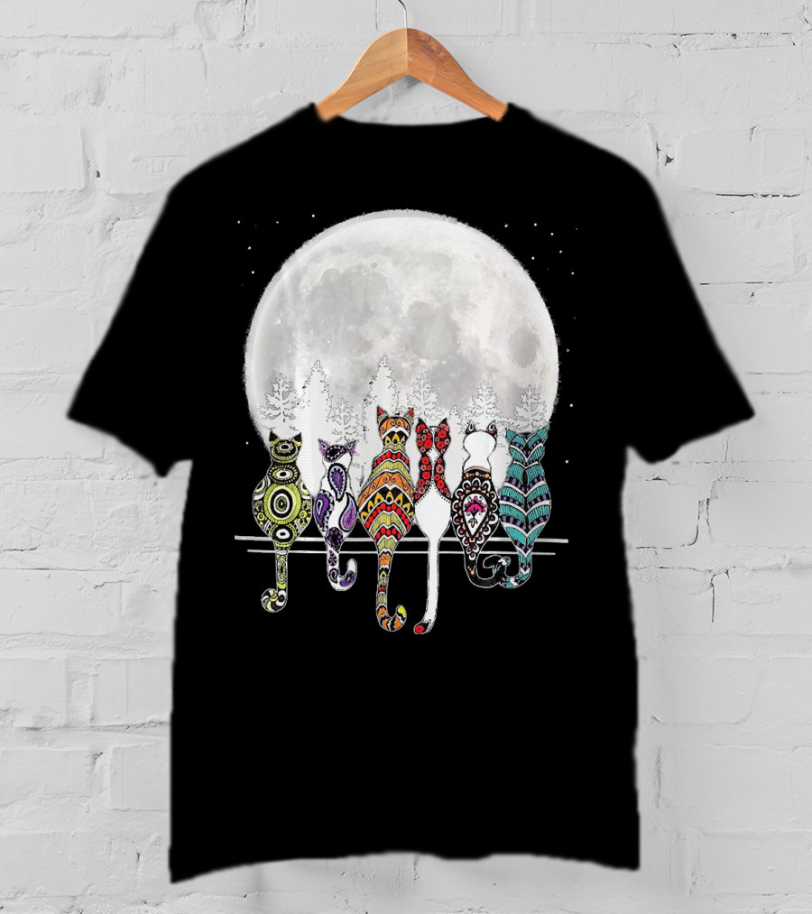 Day Of Dead Sugar Skull Cat Cats Skele Full Moon Forest T-Shirt