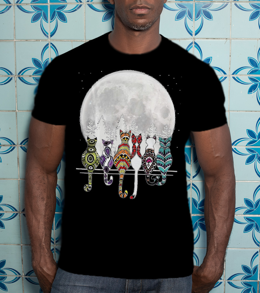 Day Of Dead Sugar Skull Cat Cats Skele Full Moon Forest T-Shirt
