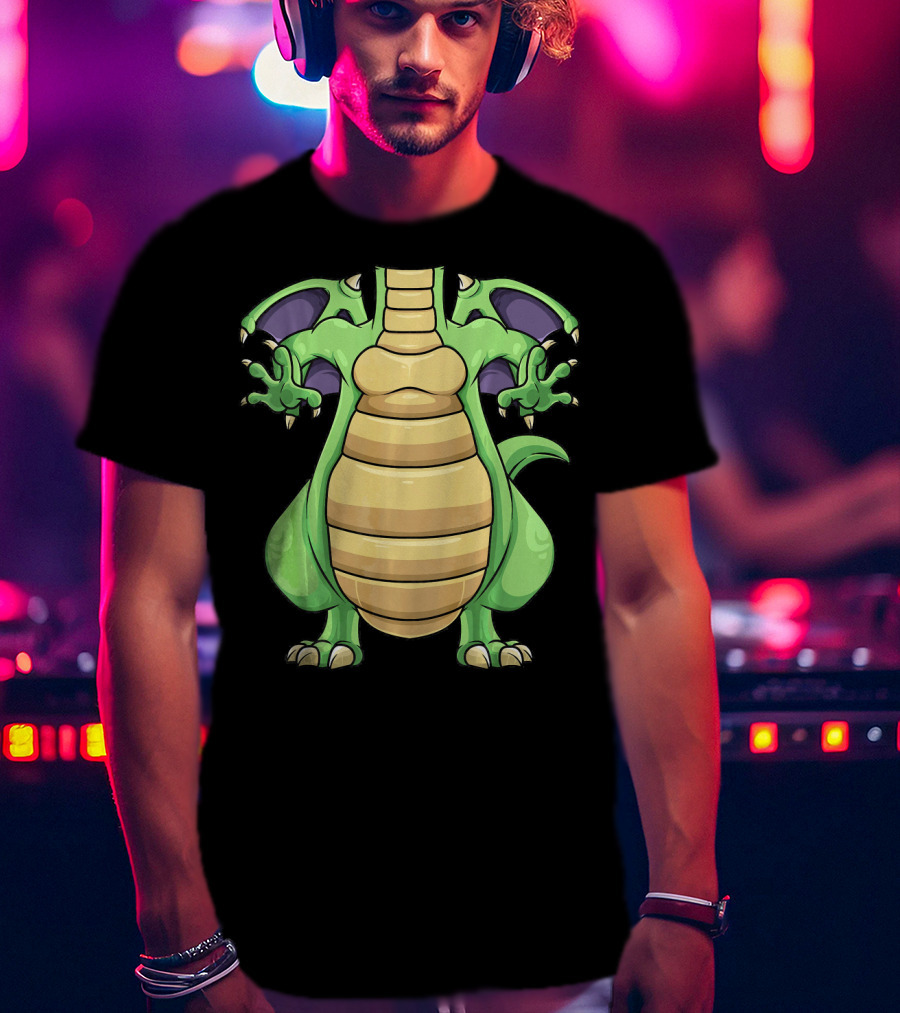Cool Headless Dragon Retro Cartoon Style Green Monster T-Shirt