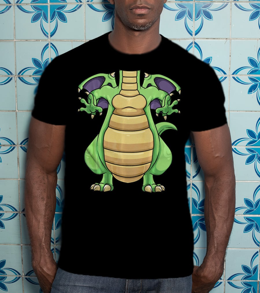 Cool Headless Dragon Retro Cartoon Style Green Monster T-Shirt