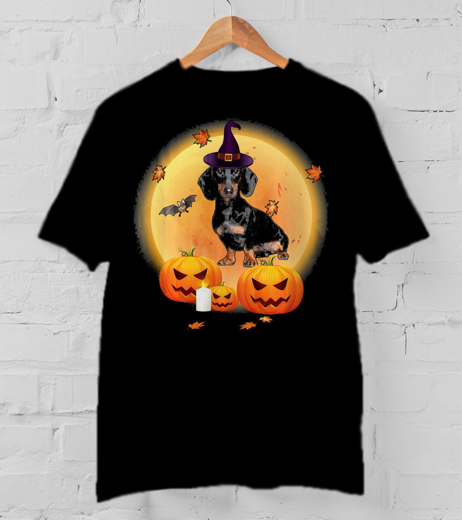 Halloween Dachshund Witch Pumpkin Fun T-Shirt