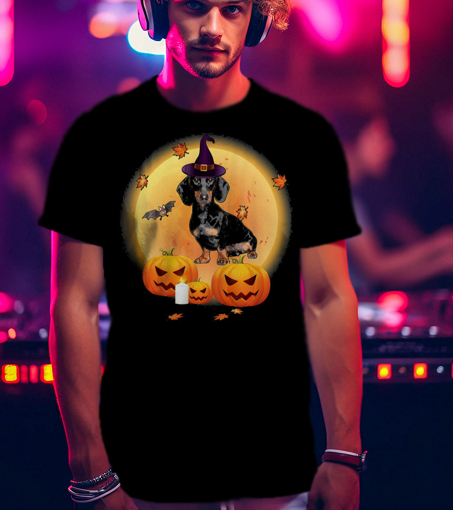 Halloween Dachshund Witch Pumpkin Fun T-Shirt