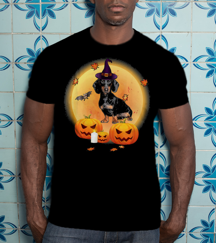 Halloween Dachshund Witch Pumpkin Fun T-Shirt