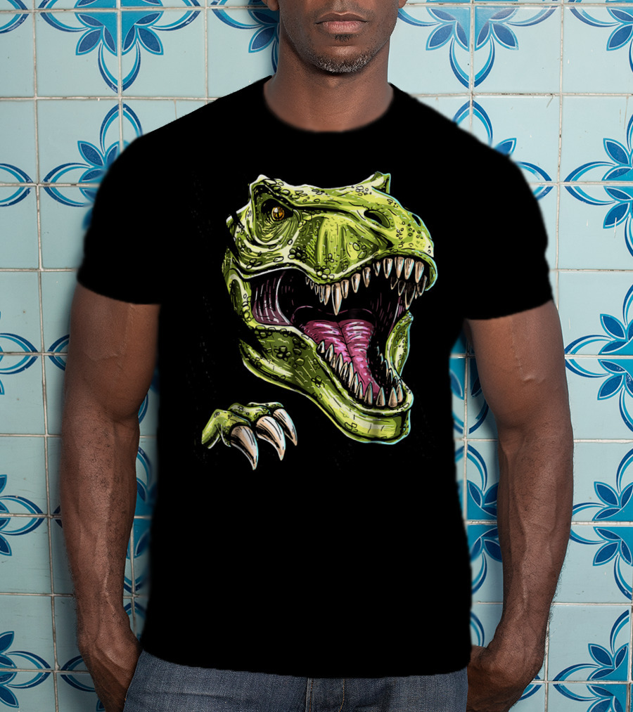 Ripped T-Rex Dinosaur Halloween Face Roar T-Shirt