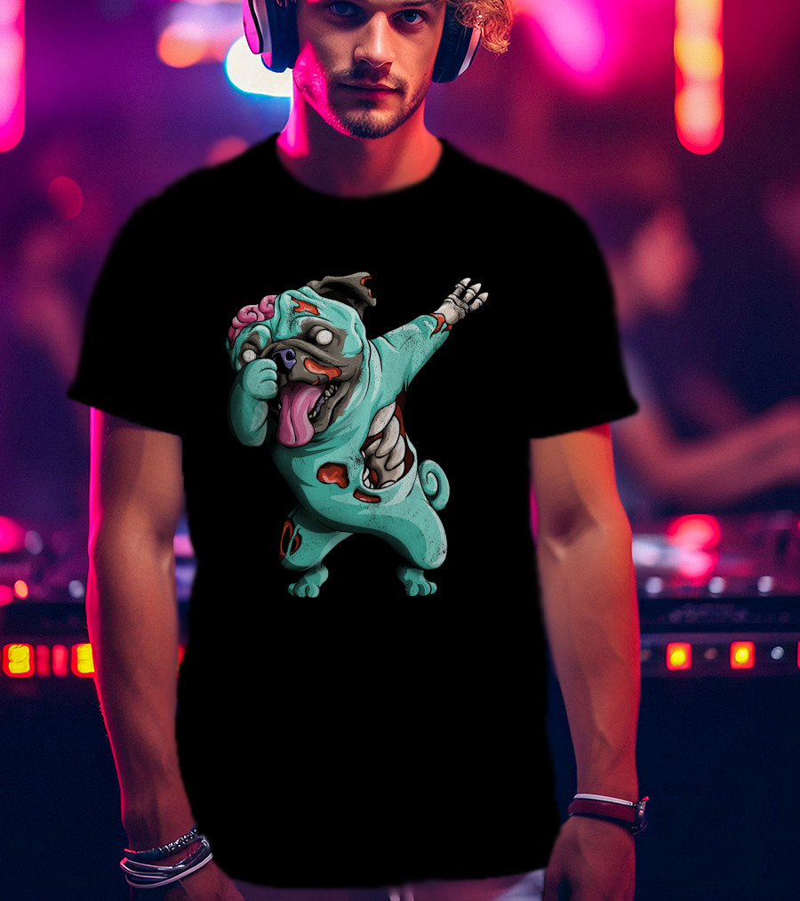 Dabbing Zombie Pug Cute Halloween Pugs Brain-Eating Costume T-Shirt