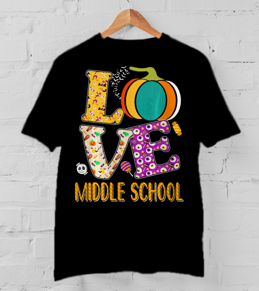 Love Middle School Halloween Pumpkin Fun T-Shirt