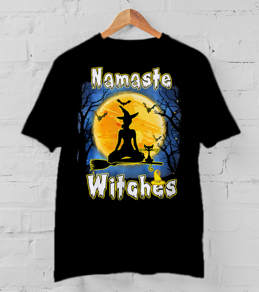 Namaste Witches Halloween Yoga Moonlight Meditation T-Shirt