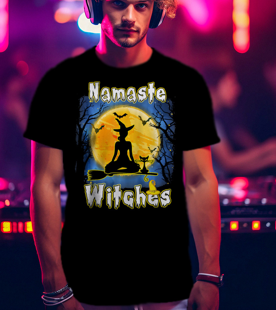 Namaste Witches Halloween Yoga Moonlight Meditation T-Shirt