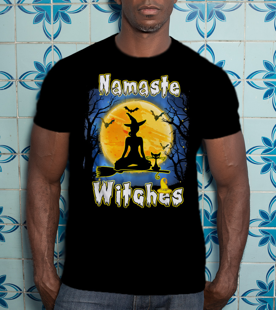 Namaste Witches Halloween Yoga Moonlight Meditation T-Shirt