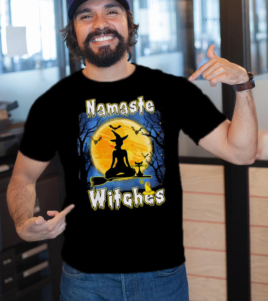 Namaste Witches Halloween Yoga Moonlight Meditation T-Shirt